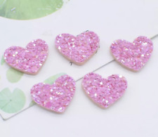 pink heart felt appliques, 20mm glitter fabric heart shapes, 12pcs, heart patch