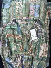 Zara Green Patchwork Printed Midi Dress Size M 2462/116 Bloggers Fave