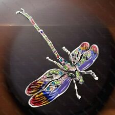 3.93" Large Articulated Big Dragonfly Crystal Vintage Silver BROOCH Pin Gift