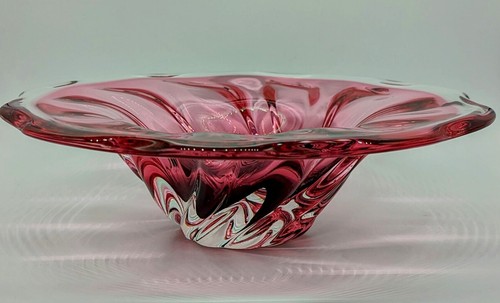 Bohemian pink glass bowl - bohemian,