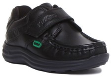 Kickers Reason Strap Infants Leather Moccasin School Shoe In Black Size UK 8 -12