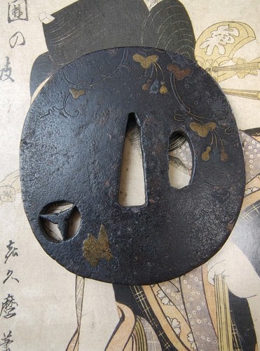 Butterflies and plants - plants!, tsuba