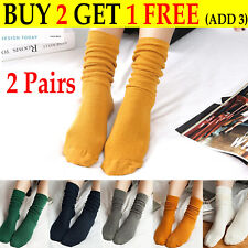 2Pairs Women Slouch Scrunchy Socks Boot Cotton Girl Long Loose Stacked Socks NEW