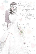 Elegant Daughter & Husband Wedding Day Card – Bride & Groom – Foil Flitter Finis