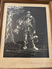 Australian Swagman Pen And Ink Drawing Or Etching Art Waltzing Matilda
