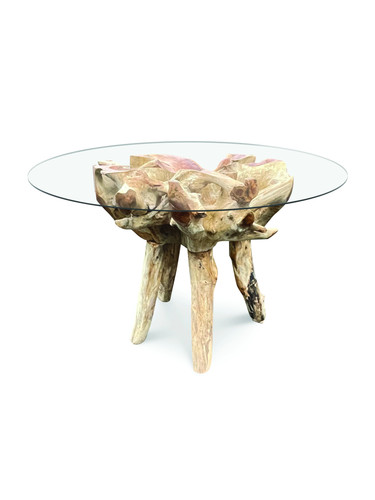 Teak root round dining table - teak,