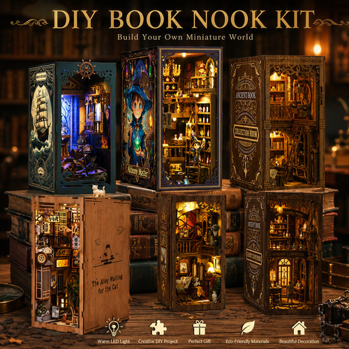 Diy book nook kit wooden - book,