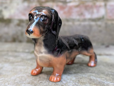 Vtg Beswick Black Brown Dachshund Sausage Dog Puppy Ornament Ceramic Pottery