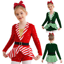 Girls Stripes Sequined Dance Leotard Bodysuit for Christmas Candy Cane Costume