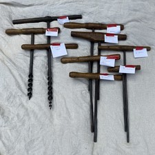 Antique T Handle Auger Drill Boring Bits Hand Tool Set X9