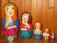 Babushka Long Hair Girls Nesting dolls MATRYOSHKA Russian Beauty MATT ZENINA Art