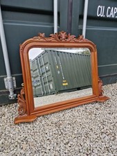 Beautiful Large Mahogany Wood Ornate Mantle Mirror Bevelled Edges Antique-Style