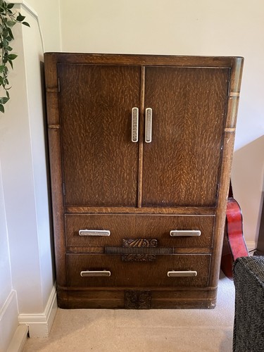 Art deco oak tallboy wardrobe - deco,