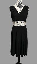 Ronni Nicole Black Ivory Embellished Waist Flare Dress UK 10 Evening Occasional