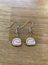 Handmade cute mini Swiss roll polymer clay earrings on 925 silver wires