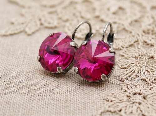 Fuchsia crystal drop earrings - fuchsia,