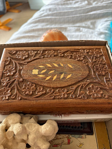 Carved wooden floral trinket - carved,