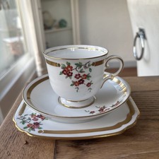 Tuscan China Hand Enameled Floral Bouquet Antique Tea Cup & Saucer Trío Set