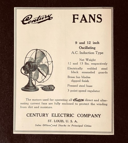 1924 century electric fan - century,