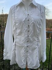 HUCKE WHITE COTTON SHIRT JACKET  TOP TUXEDO RUFFLE 16 L