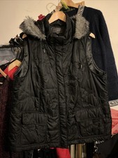 Women’s Size 22-24 Black Bodywarmer With Detachable Hood, Pockets, Ann Harvey