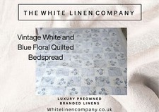 Vintage Maison Gorgeous Quilted Blue Floral Double Bedspread Quilt