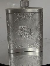 Oriental Pewter Thailand Co Ltd Hip flask  elephant design. Original Funnel