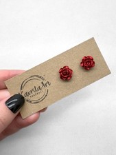 Maroon Rose Stud Earrings