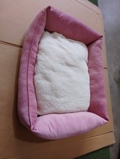 Dark Pink Velvet & Cream Fleece Cushioned Large Bed 80x60x20cm No Tag Washable 