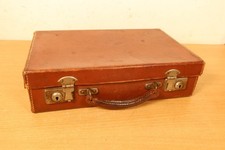 Vintage Brown Leather Suitcase Small Luggage Briefcase Theater Prop English 14"