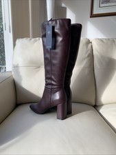 Marks and Spencer 5 1/2 Women’s Faux Leather Knee-Length Boots (Burgundy)