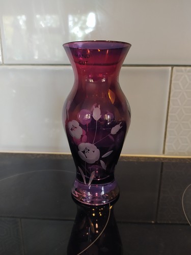 Cranberry glass vase approx - vase,