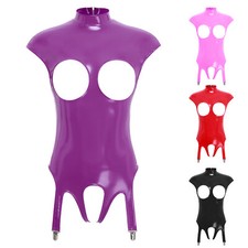 UK Women's PVC Leather Glossy Sleeveless Catsuit High Cut Teddy Leotard Bodysuit