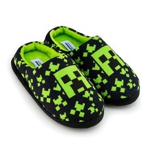 Minecraft Boys Slippers, Cosy Indoor Shoes With Creeper Design, Non-Slip