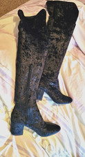 Over-The-Knee Thigh High Boots Size 8 Black Stretch Velour From Public Desire