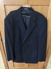 Mens Stafford Washable Wardrobe Navy with Pinstripe 46 Long Suit Coat
