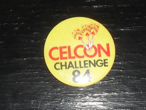 Old celcon darts button - celcon, badge