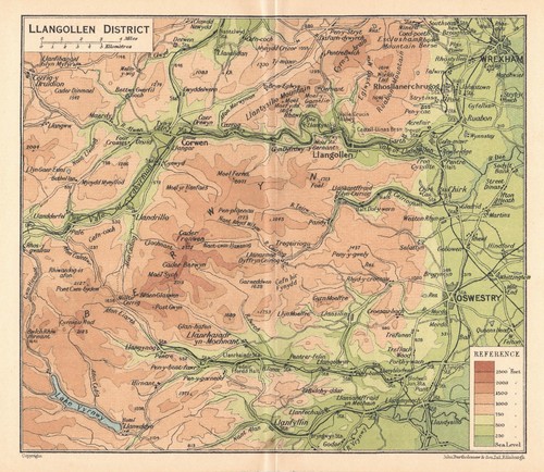 1926 llangollen district map - llangollen,