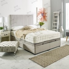 Panel Bed Upholstered Gas Lift Ottoman Storage Bed Frame with Fluted Headboard