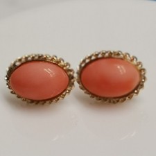 9ct Gold Angel Skin Coral Stud Earrings Good Condition