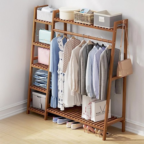 Bamboo clothes storage rack - bamboo,