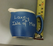Pre 1970s Devon Blue Pottery Newton Abbot “Laxey Isle of Man" Jug - 7cm High
