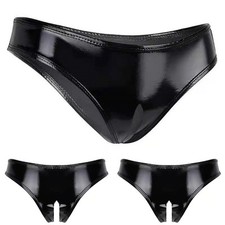 Ladies Womens Panties Wet PVC Underwear Erotic Lingerie Leather Not Sticky Party