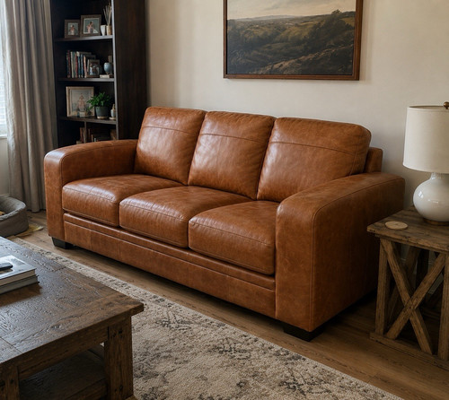 Dfs brown leather seater - leather, 3