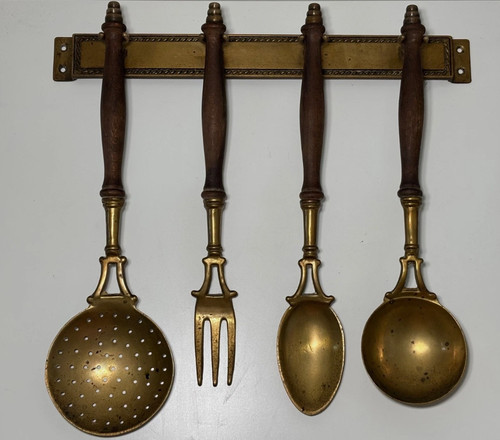 Brass kitchenware holder wood - brass,
