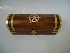  Treasure Sea Chest Wooden With Brass Ships Wheel -Marine Nautical Wood Gift Box