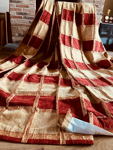 Burgundy gold check chenille - burgundy,