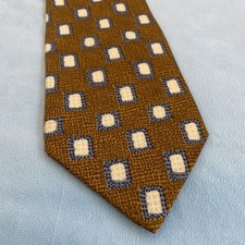 Nino Ferrelli Italian Vtg Silk Tie Gold Boxes Blue Cream Retro Geometric 4"x61"