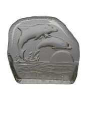 2 DOLPHINS LEAPING AT SUNSET GLASS ORNAMENT/PAPERWEIGHT