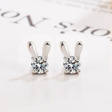 925 Sterling Silver Cute Rabbit Bunny CZ Head Stud Earrings Women Girl Gift UK